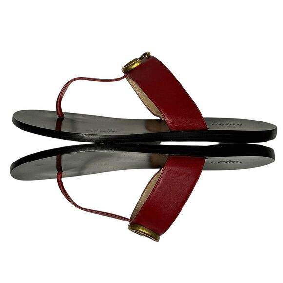 Gucci Marmont GG Logo T-Strap Thong Sandals Red Leather Flats EU 37 US 7 - Picture 7 of 11